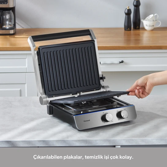 Homend Grilliant 1344H Inox Gövdeli, Döküm Plakalı Tost ve Izgara Makinesi