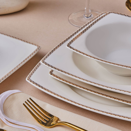 Karaca Square Bone Mindy 53 Parça 12 Kişilik Yemek Takımı Gold 