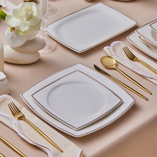 Karaca Square Bone Mindy 53 Parça 12 Kişilik Yemek Takımı Gold 