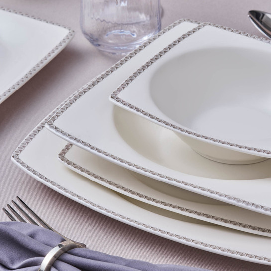 Karaca Square Bone Mindy 53 Parça 12 Kişilik Yemek Takımı Platin
