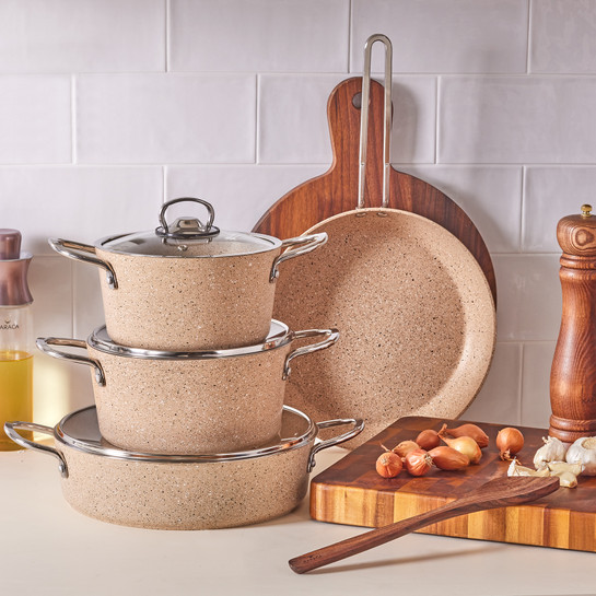 Cookplus Biogranit Panama Kahve 7 Parça Tencere Seti