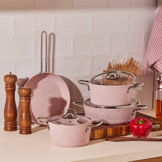 Cookplus Biogranit Alfa Pink 7 Parça Tencere Seti