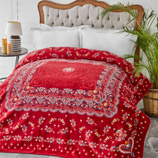 Karaca Home Mihver Kırmızı Çift Kişilik Pano Embosy Battaniye