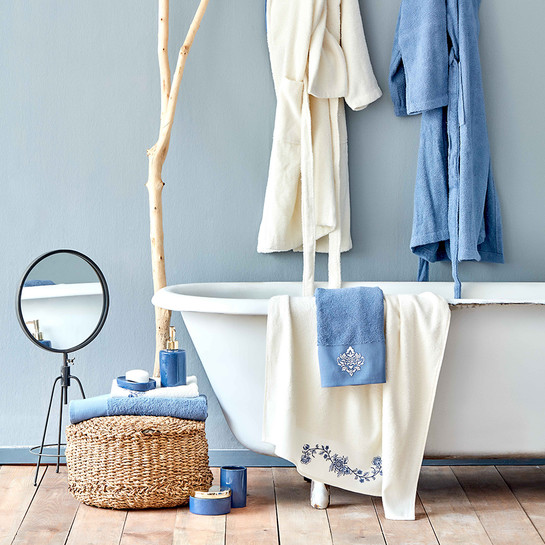 Karaca Home Daily Blue Bird Mavi Beyaz Aile Banyo Seti