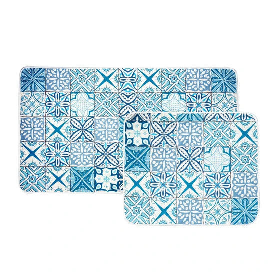 Karaca Home Blue Patch 2 Parça Baskılı Banyo Halısı
