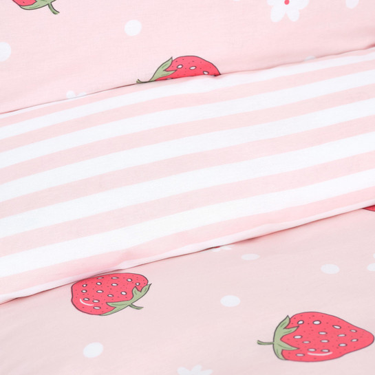 Sarah Anderson Strawberry Pembe %100 Pamuk Tek Kişilik Nevresim Yastık Seti
