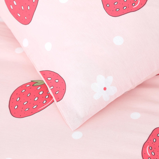 Sarah Anderson Strawberry Pembe %100 Pamuk Tek Kişilik Nevresim Yastık Seti