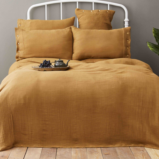 Nautica Home Pruva Hardal Çift Taraflı Tek Kişilik Muslin Yatak Örtüsü Seti