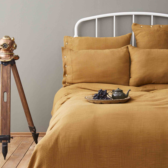 Nautica Home Pruva Hardal Çift Taraflı Tek Kişilik Muslin Yatak Örtüsü Seti