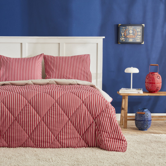 Nautica Home Maritime Stripe Çift Kişilik Comfort Set Red