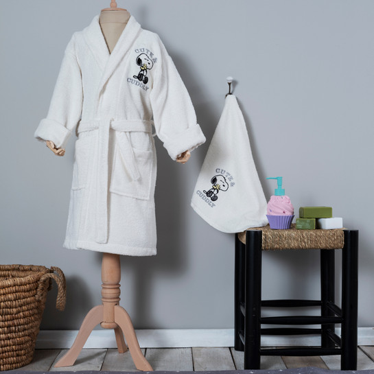 Peanuts by Karaca Home Cute Cuddly Offwhite Nakışlı Çocuk Bornoz 8-10 Yaş