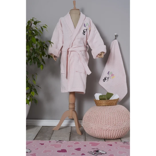 Peanuts by Karaca Home Love Pudra Nakışlı Çocuk Bornoz Set 4-6 Yaş