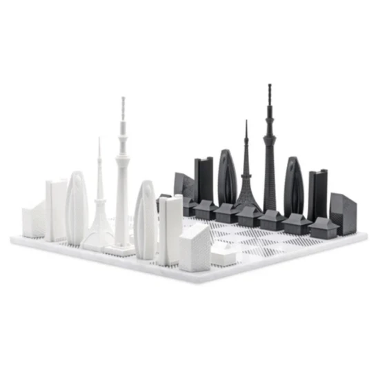 Skyline Chess Paslanmaz Çelik Mermer Satranç Takımı Tokyo