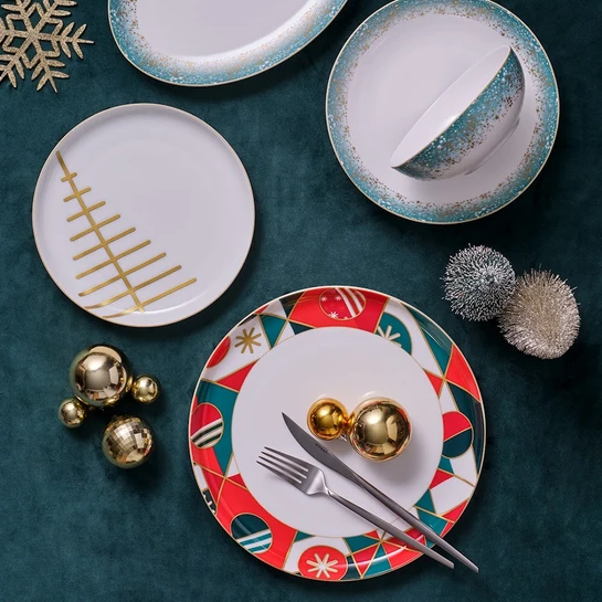 İstanbul Porselen Starlight Fine Bone New Year Yılbaşı Pasta Tabağı Gold 21 cm