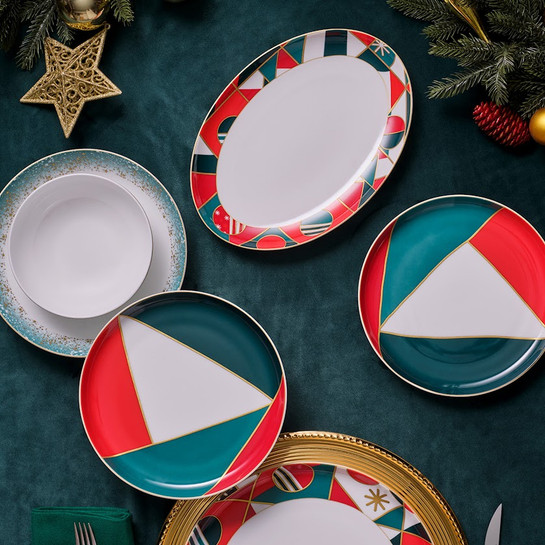 İstanbul Porselen Starlight Fine Bone New Year Yılbaşı Pasta Tabağı Multicolor 21 cm