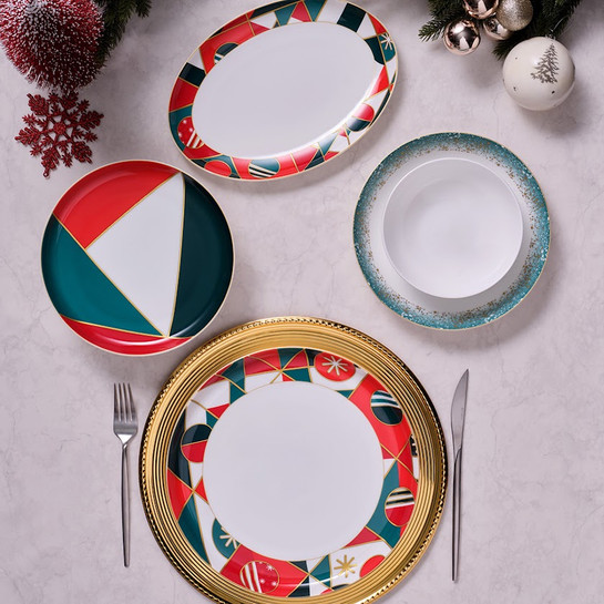 İstanbul Porselen Starlight Fine Bone New Year Yılbaşı Pasta Tabağı Multicolor 21 cm