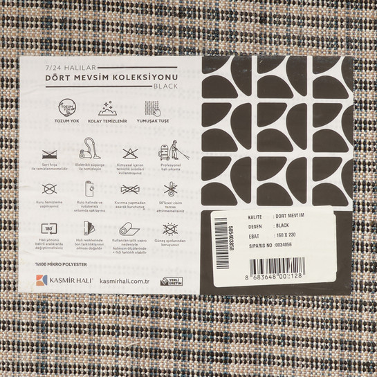 Kaşmir Halı 7/24 Dört Mevsim Black 200x290 cm