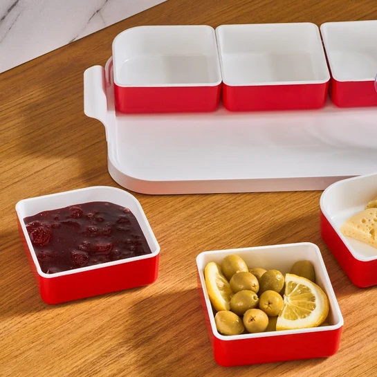 Karaca 6 Bölmeli Kapaklı Kahvaltılık Seti Kırmızı