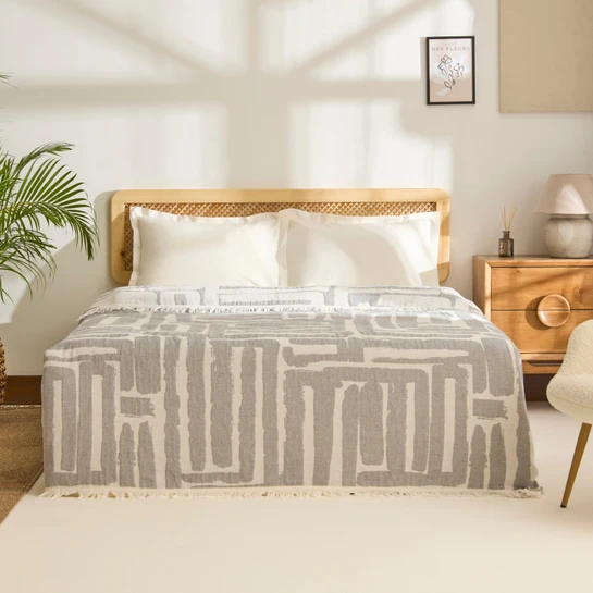Kaşmir Home Mosy Çift Kişilik Jakar Muslin Pike Gri 