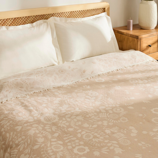 Kaşmir Home Grasy Çift Kişilik Jakar Müslin Pike Bej