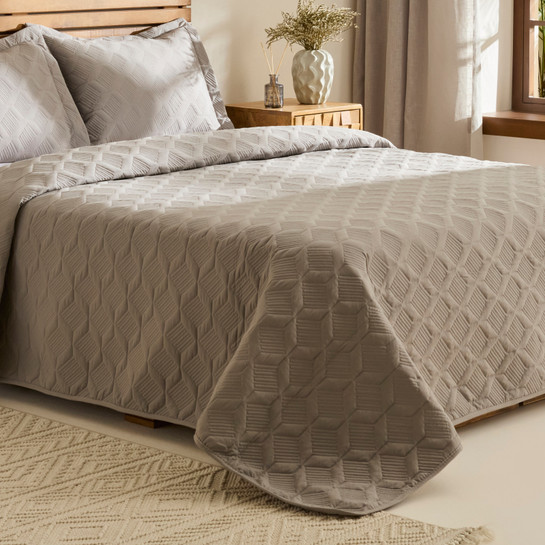 Kaşmir Home Greta Geometrik Çift Kişilik Yatak Örtüsü Takımı Koyu Gri 230x240 cm