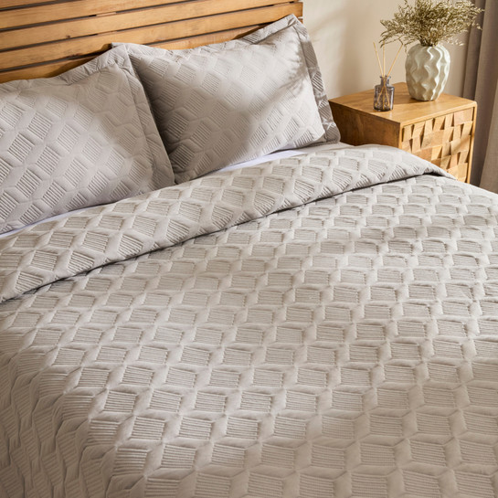 Kaşmir Home Greta Geometrik Çift Kişilik Yatak Örtüsü Takımı Koyu Gri 230x240 cm