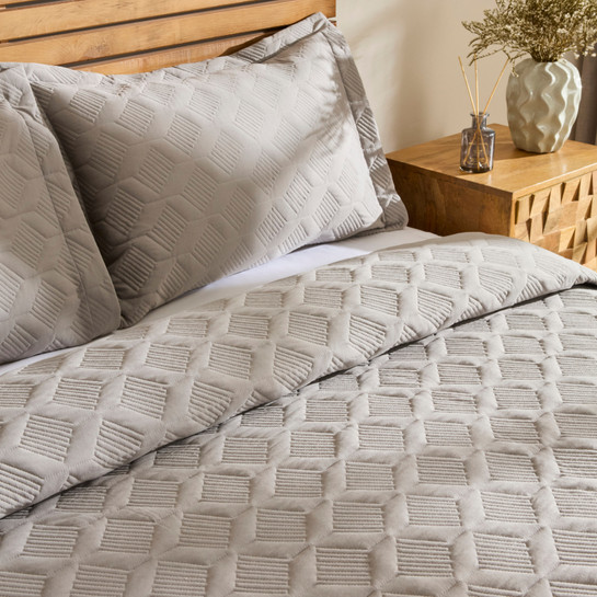 Kaşmir Home Greta Geometrik Çift Kişilik Yatak Örtüsü Takımı Koyu Gri 230x240 cm