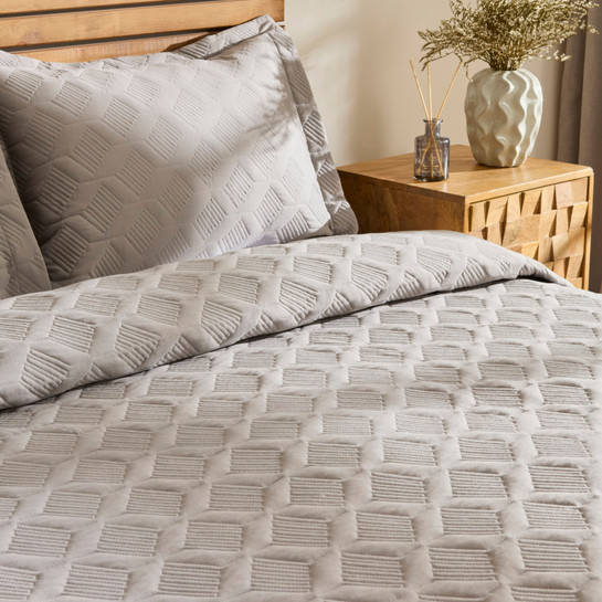 Kaşmir Home Greta Geometrik Çift Kişilik Yatak Örtüsü Takımı Koyu Gri 230x240 cm