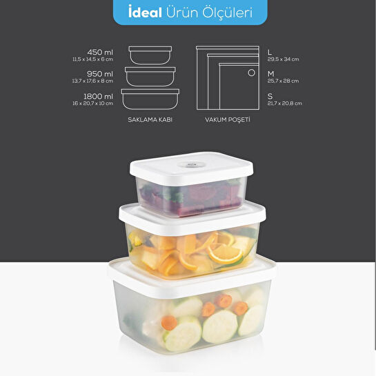Vienev Vacuumfresh 13 Parça Vakumlu Gıda Saklama Ve Vakumlu Poşet Seti