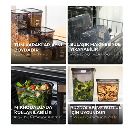 Vienev Beyaz Serigrafi Etiketli 12li Set Peggy Şeffaf Kapaklı Uzun Dikdörtgen Saklama Kabı 2 Litre