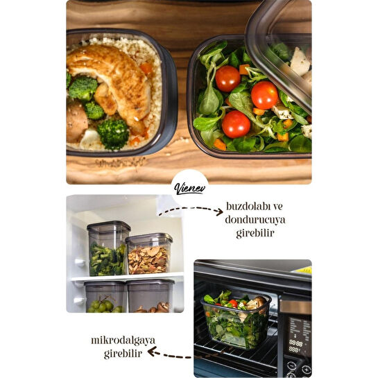 Vienev Beyaz Serigrafi Etiketli Peggy Dikdörtgen Saklama Kabı 12'li Çok Renkli