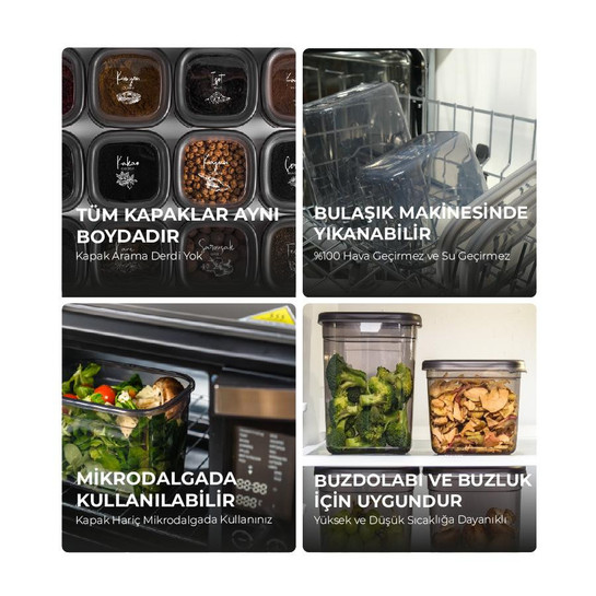 Vienev 36lı Beyaz Serigraflı Etketli Kaşklı Peggy Kare Erzak Bahrt Full Set 8x(1,75, 1,2, 0,55) 12x(0,45) Ant