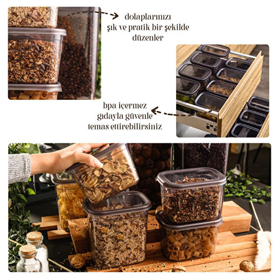 Vienev Beyaz Serigrafi Etiketli 10lu Peggy Dikdörtgen Saklama Kabı Seti 5x(1500-1150 Ml) Antrasit