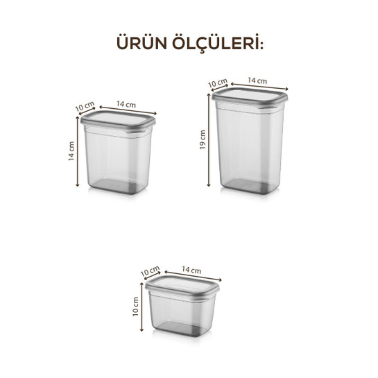 Vienev Beyaz Serigrafi Etiketli 15li Peggy Dikdörtgen Saklama Kabı Seti 5x(1500-1150-800 Ml) Antrasit