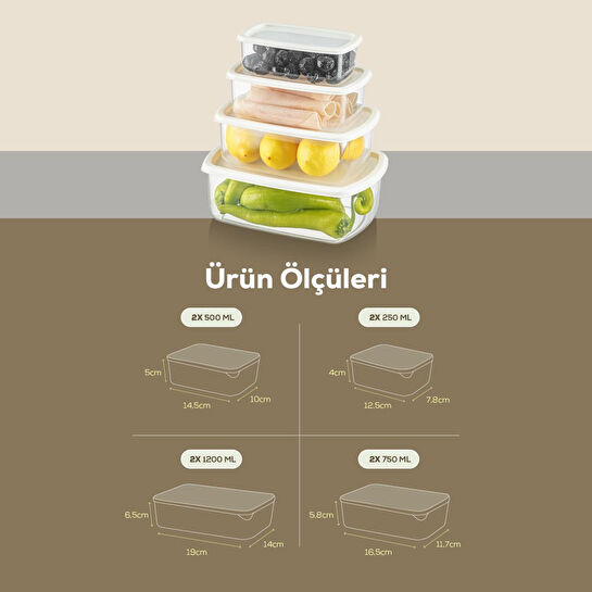 Vienev 8'li Hava Geçirmez Saklama Kabı Seti Antrasit 2x(250-500-750-1200 Ml)