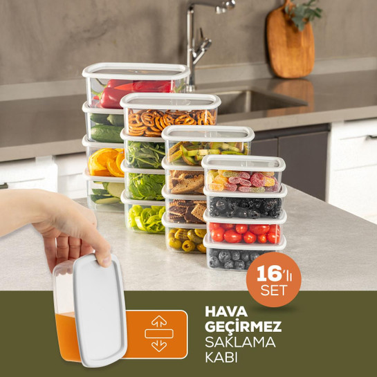 Vienev 16'lı Hava Geçirmez Saklama Kabı Seti Gri 4x(250-500-750-1200 Ml)