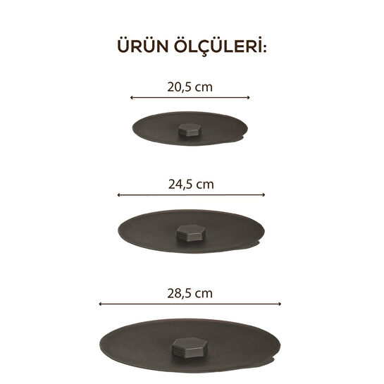 Vienev 3'lü Silikon Tencere Tava Kapağı Isı Koruyucu Antrasit Renk