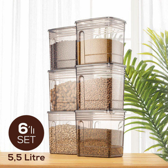 Vienev 6'lı Set 5,5 Litre Strip Mega Boy Erzak Saklama Kabı Antrasit