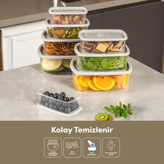 Vienev 8'li Hava Geçirmez Saklama Kabı Seti Gri 2x(250-500-750-1200 Ml)