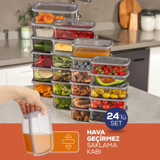 Vienev 24'lü Hava Geçirmez Saklama Kabı Seti Antrasit 6x(250-500-750-1200 Ml)