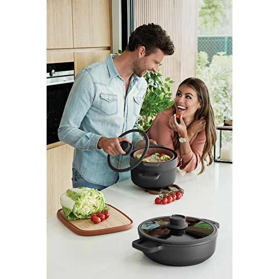 Berghoff Leo Stone Yapışmaz Kapaklı Alüminyum Döküm Derin Tencere 24 Cm