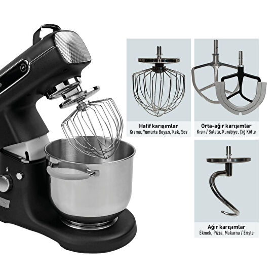Berghoff Gem Retro 7 L Stand Mikser – 1500 W, Dayanıklı Döküm Alüminyum Gövde | Siyah
