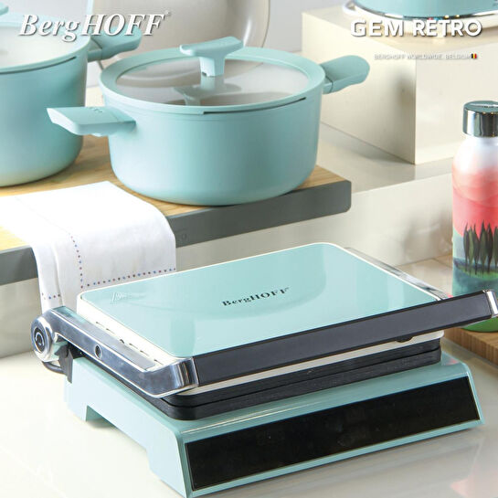 Berghoff Gem Retro Dijital Izgara & Tost Makinesi – 2000 W, 290×212 mm, LCD Dokunmatik Kontrol | Vanilya Krem