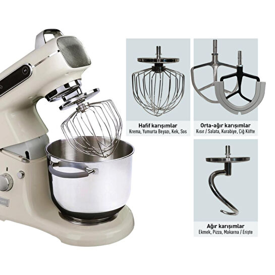 Berghoff Gem Retro 7 L Stand Mikser – 1500 W, Dayanıklı Döküm Alüminyum Gövde | Vanilya Krem