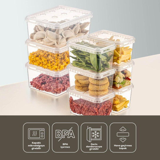 Vienev 9'lu Block Buzdolabı Ve Derin Dondurucu Sızdırmaz Saklama Kabı Şeffaf 3x(1,5 Lt)-6x(0,7 Lt)