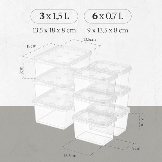 Vienev 9'lu Block Buzdolabı Ve Derin Dondurucu Sızdırmaz Saklama Kabı Şeffaf 3x(1,5 Lt)-6x(0,7 Lt)