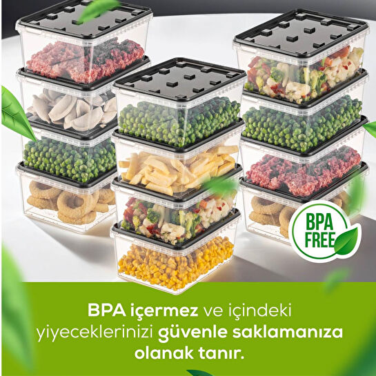Vienev 12'li 1,5 Litre Block Buzdolabı Ve Derin Dondurucu Sızdırmaz Saklama Kabı Şeffaf Antrasit