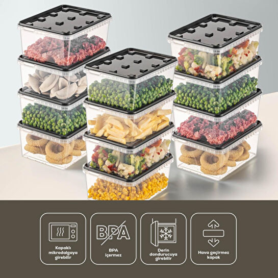 Vienev 12'li 1,5 Litre Block Buzdolabı Ve Derin Dondurucu Sızdırmaz Saklama Kabı Şeffaf Antrasit