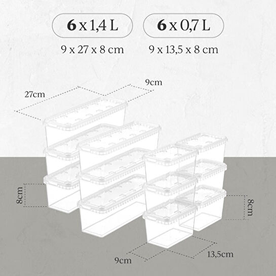 Vienev 12'li Block Buzdolabı Ve Derin Dondurucu Sızdırmaz Saklama Kabı Şeffaf 6x(1,4-0,7 Lt)