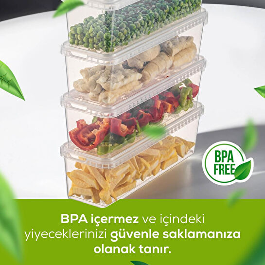 Vienev 4'lü 1,4 Litre Block Buzdolabı Ve Derin Dondurucu Sızdırmaz Saklama Kabı Şeffaf